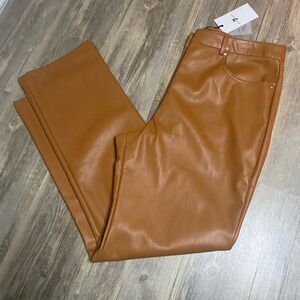 NWT 7 For All Mankind Faux Leather Pants Caramel Brown Size Large L High Waist